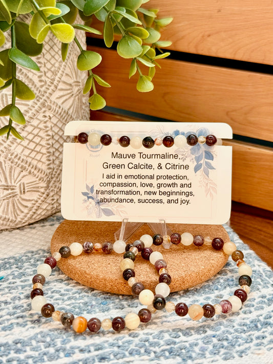 Mauve Tourmaline, Green Calcite, & Citrine Bracelet