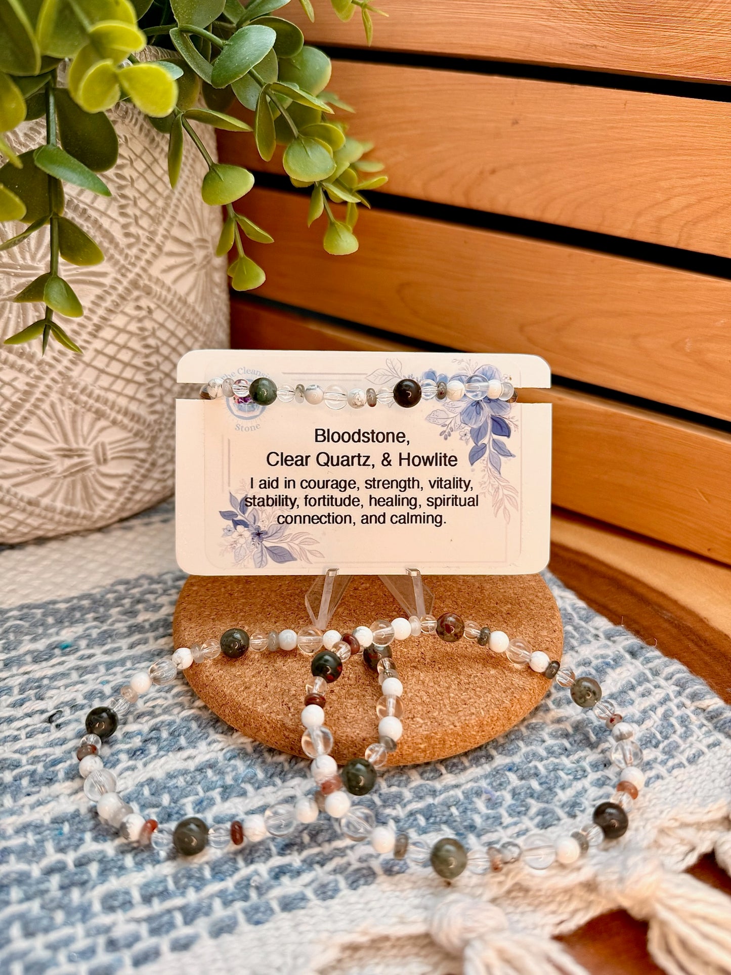 Bloodstone, Clear Quartz, & Howlite Bracelet