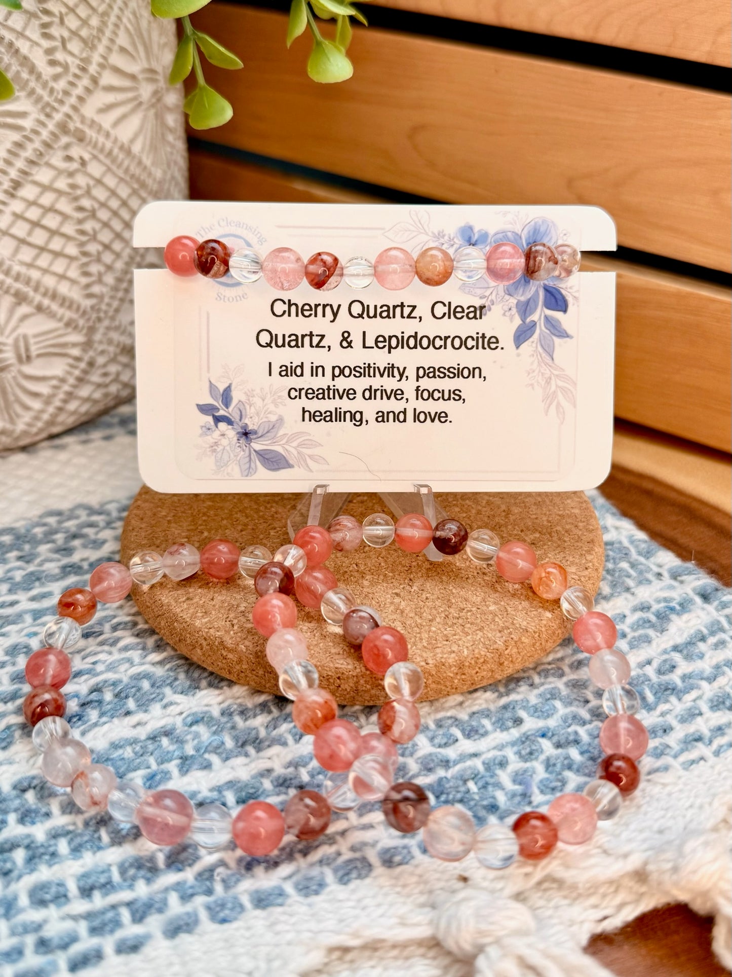 Cherry Quartz, Clear Quartz, and Lepidocrocite Bracelet