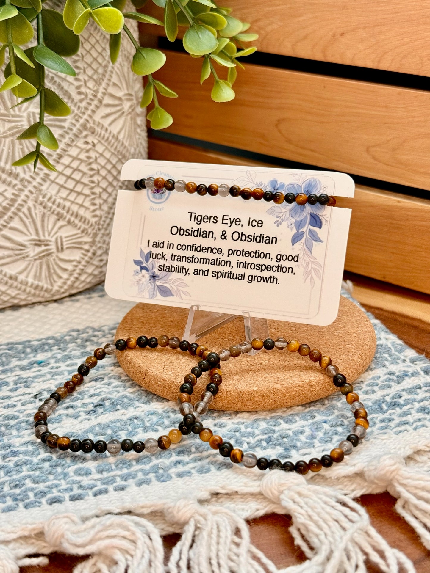 Tigers Eye, Ice Obsidian, and Obsidian Bracelet