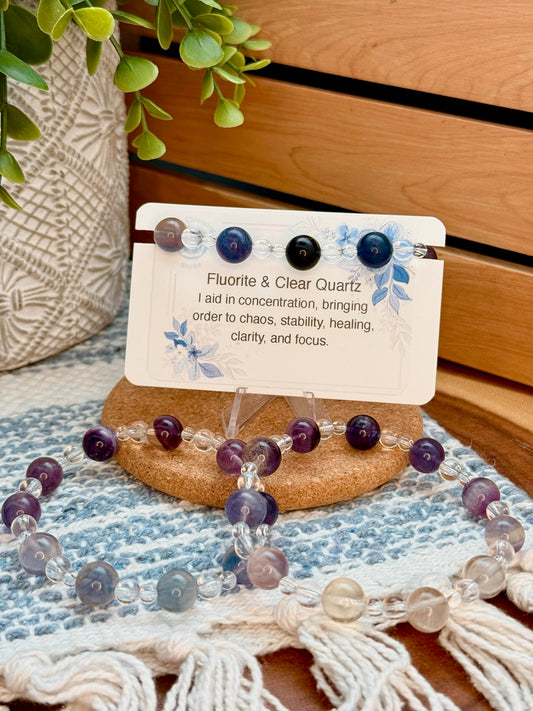 Fluorite and Clear Quartz Bracelet