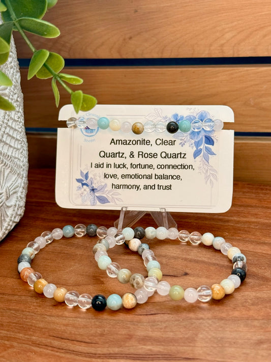 Amazonite, Clear Quartz, & Rose Quartz Bracelet