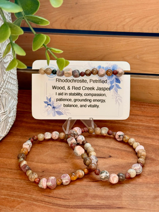 Rhodochrosite, Petrified Wood, and Red Creek Jasper