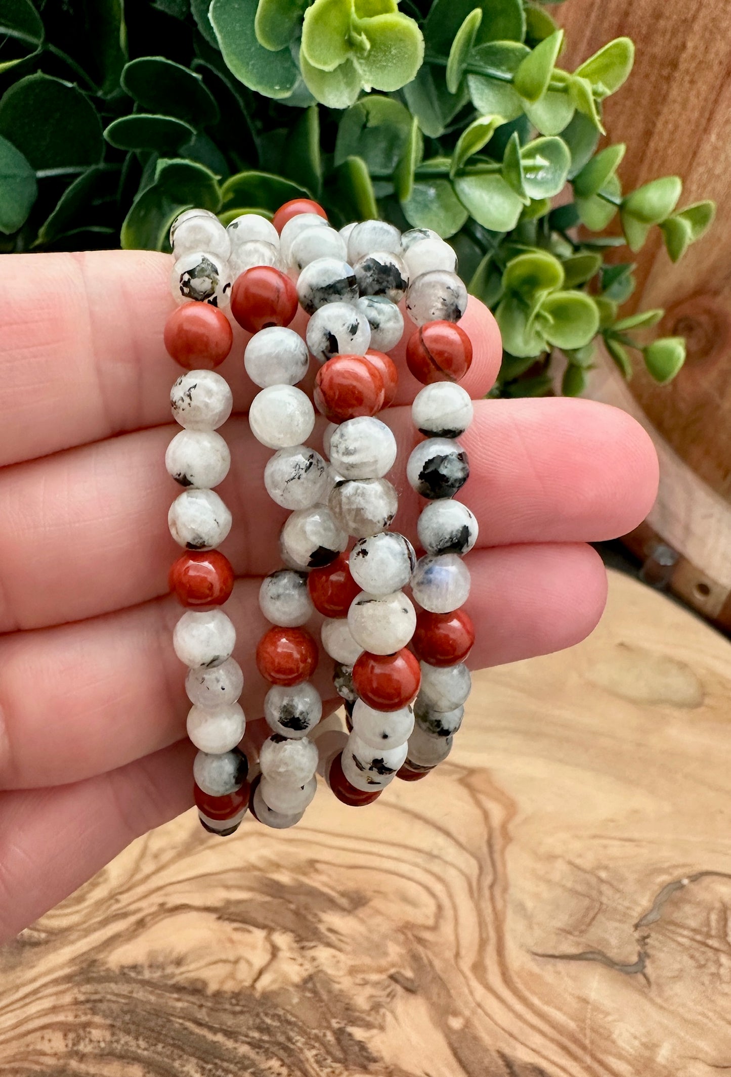 Tourmalated Moonstone and Red Jasper Bracelet