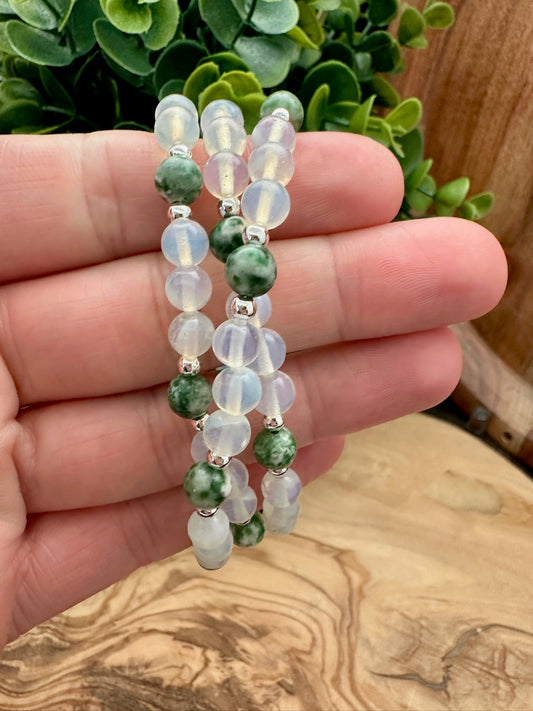 Opalite, Tree Agate and Silver Bracelet