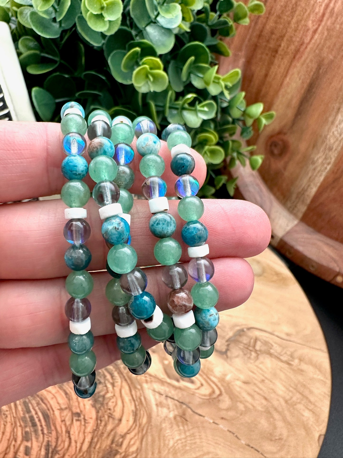 Blue Apetite, Aventurine, Mystic Quartz, Horn Bracelet