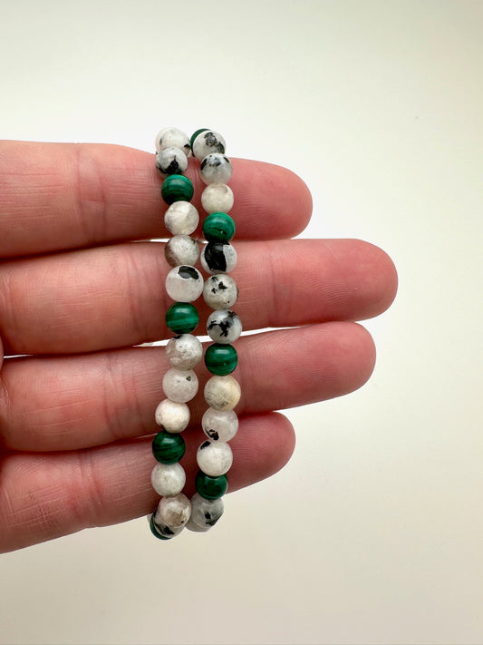 Tourmalated Moonstone and Malachite Bracelet