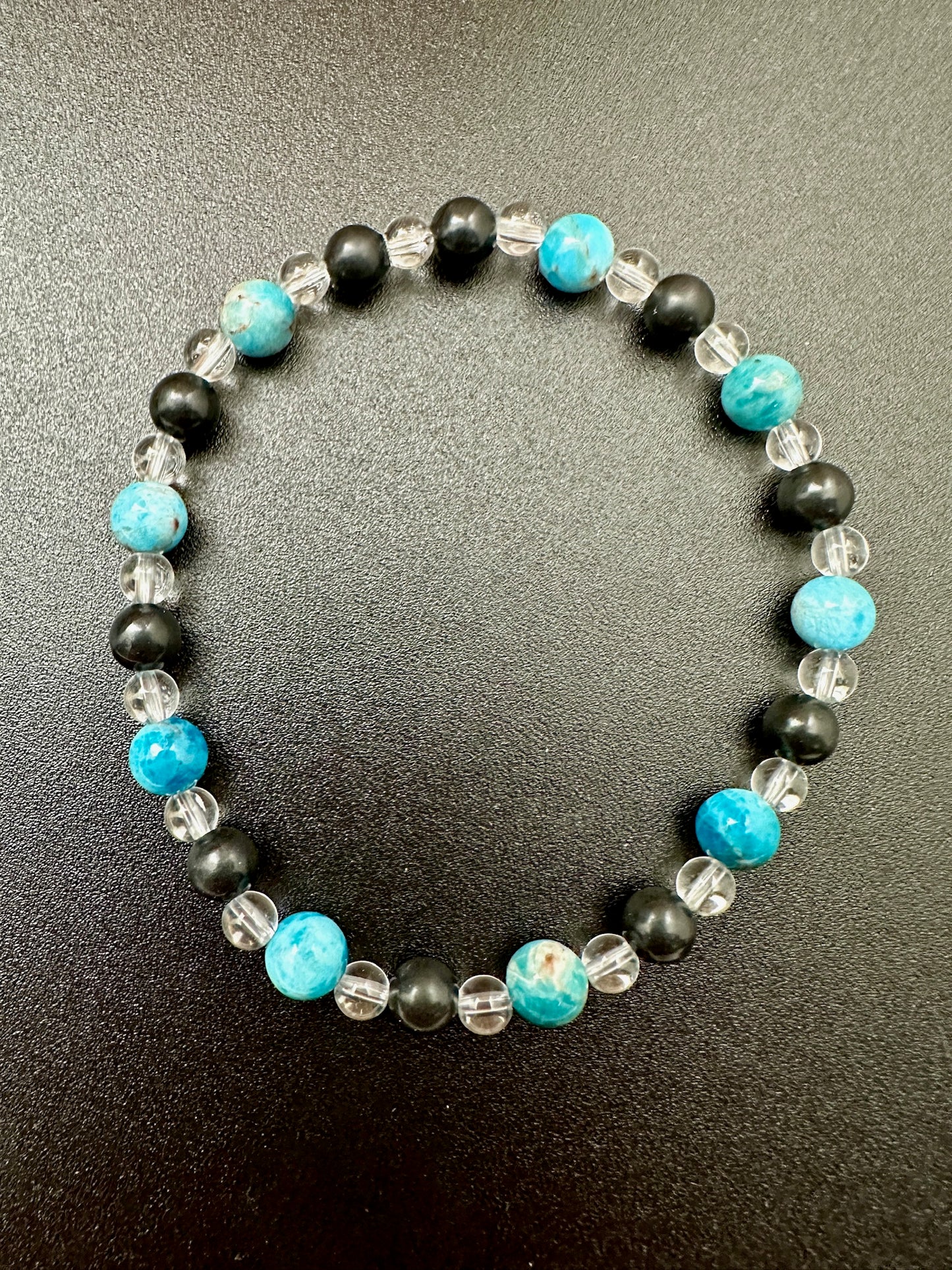 Shungite, Clear Quartz, and Blue Apatite Bracelet