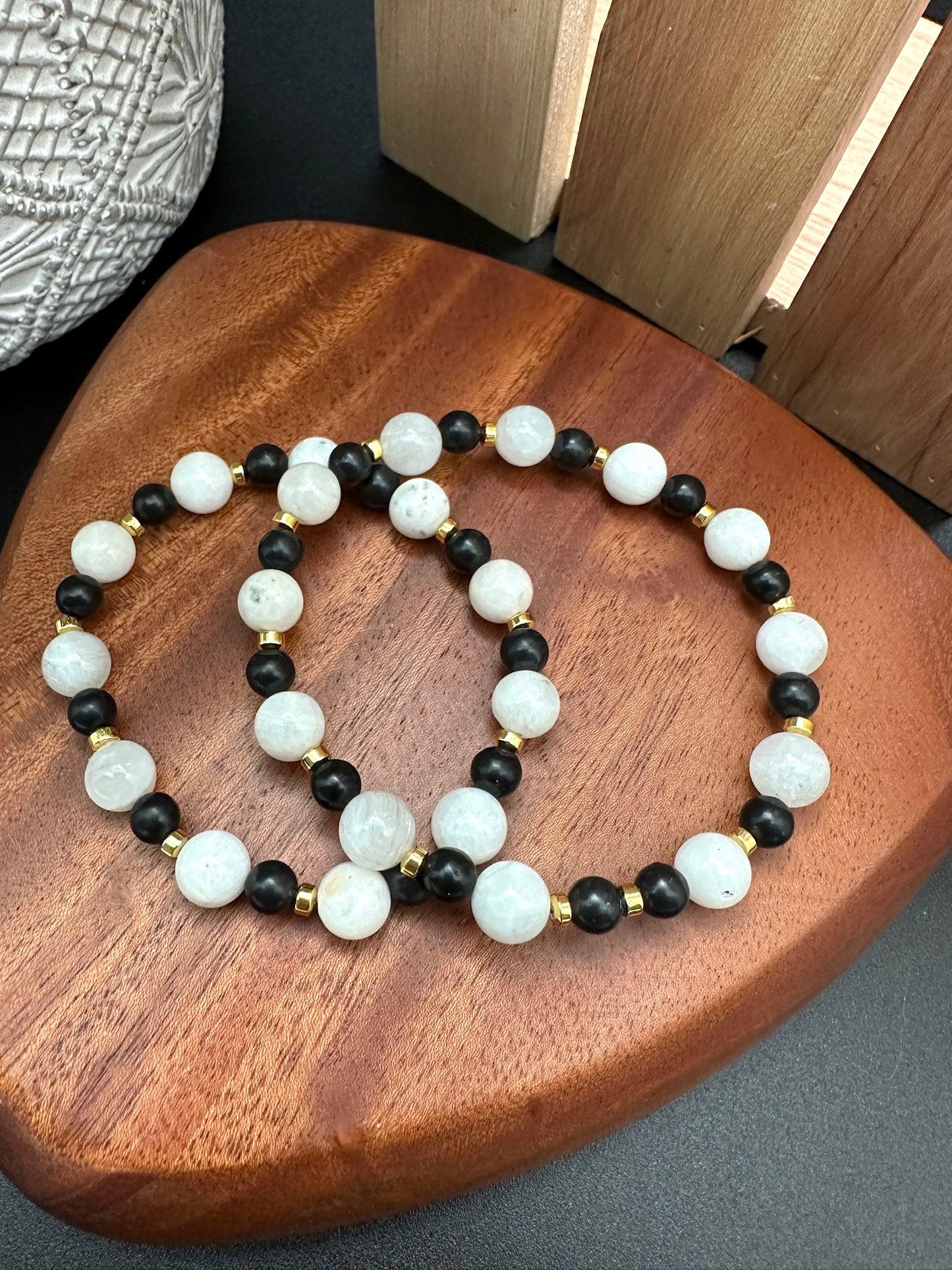 Creamy Moonstone, Shungite and Hematite Bracelet