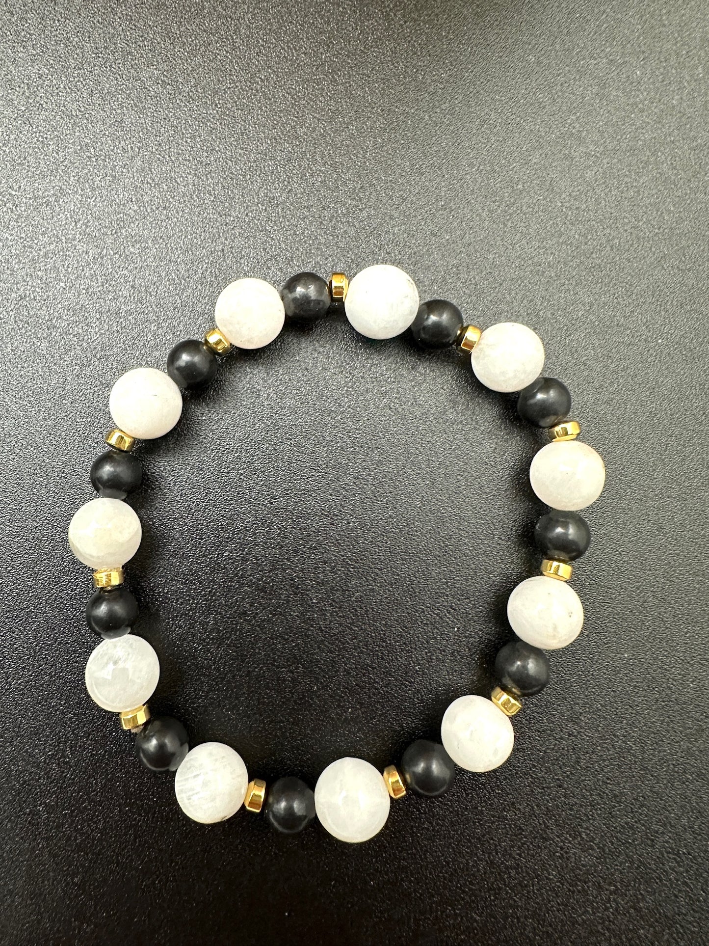 Creamy Moonstone, Shungite and Hematite Bracelet