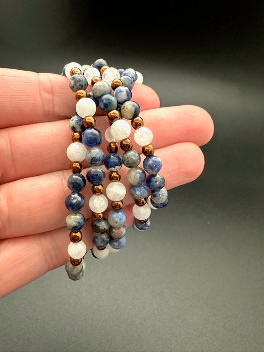 Sodalite, Moonstone and Hematite Bracelet