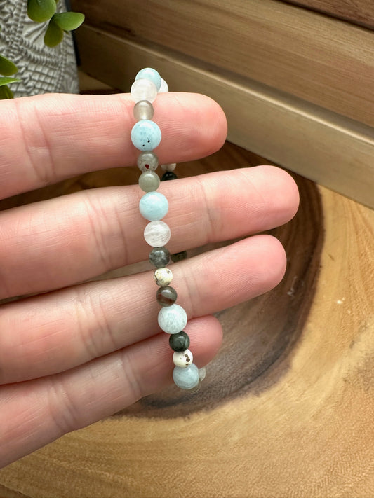 Aquamarine, Bloodstone, Moonstone, And Lemon Chrysoprase Bracelet