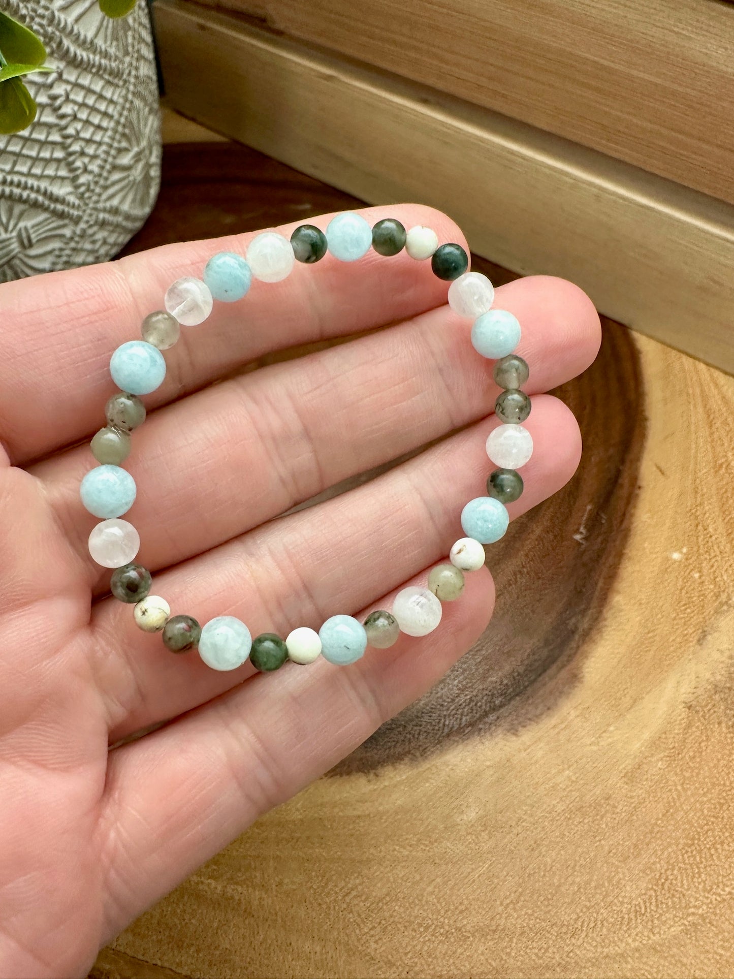 Aquamarine, Bloodstone, Moonstone, And Lemon Chrysoprase Bracelet