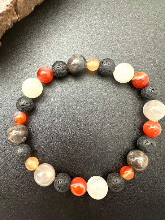 Moonstone, Red Sardonyx, Carnelian and Lava Bracelet