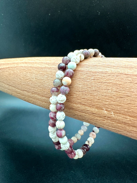 Mauve Tourmaline, Picture Jasper and White Lava Bracelet