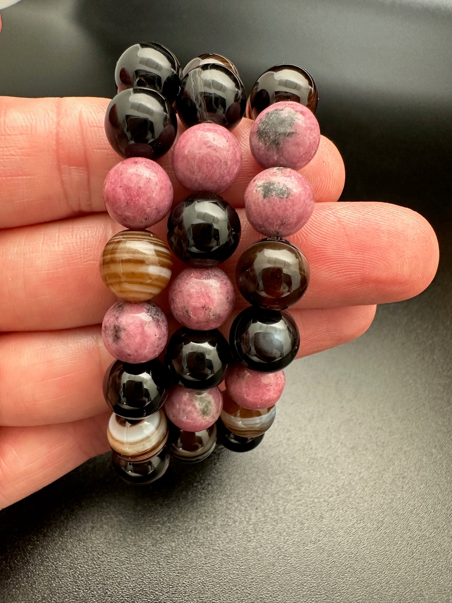 Black Sardonyx and Rhodonite Bracelet