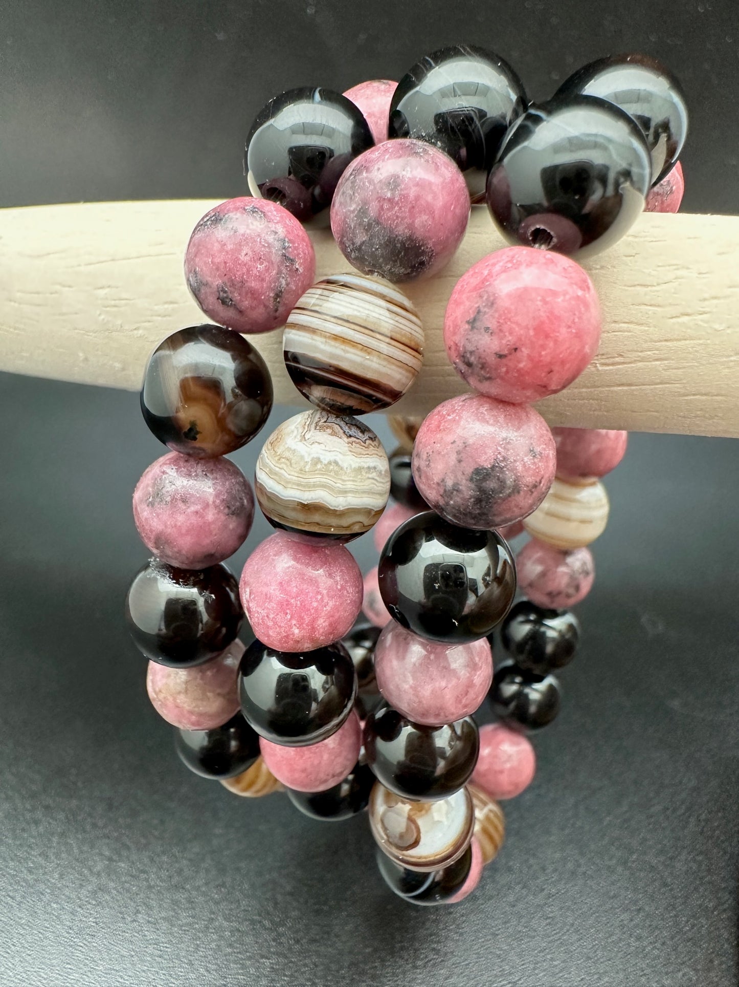 Black Sardonyx and Rhodonite Bracelet