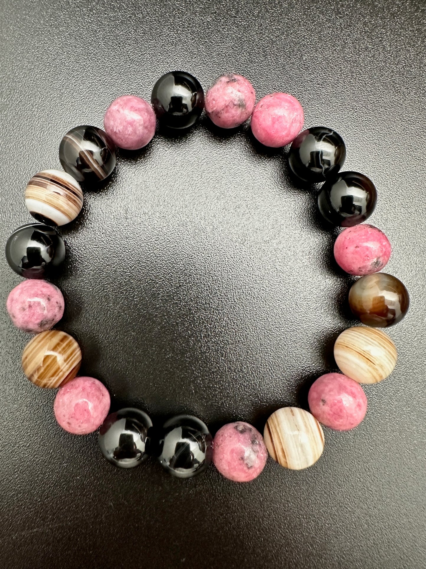 Black Sardonyx and Rhodonite Bracelet