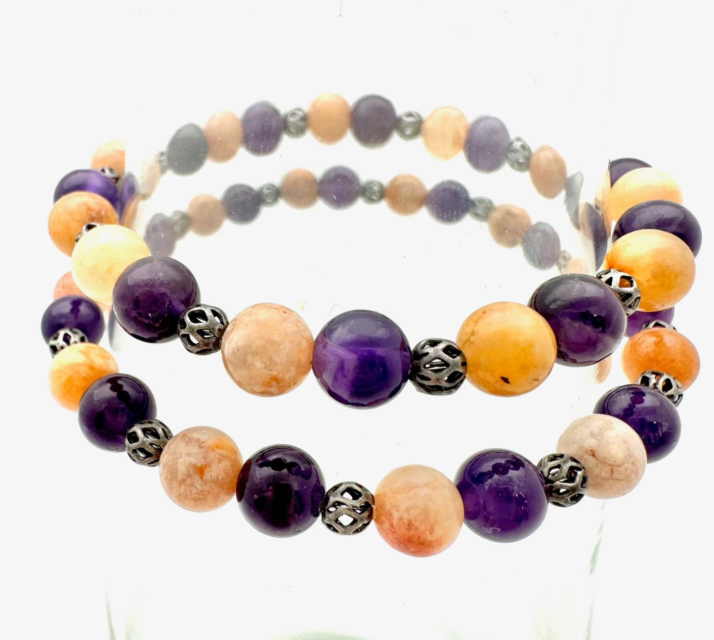 Amethyst and Pink Moss Agate Bracelet