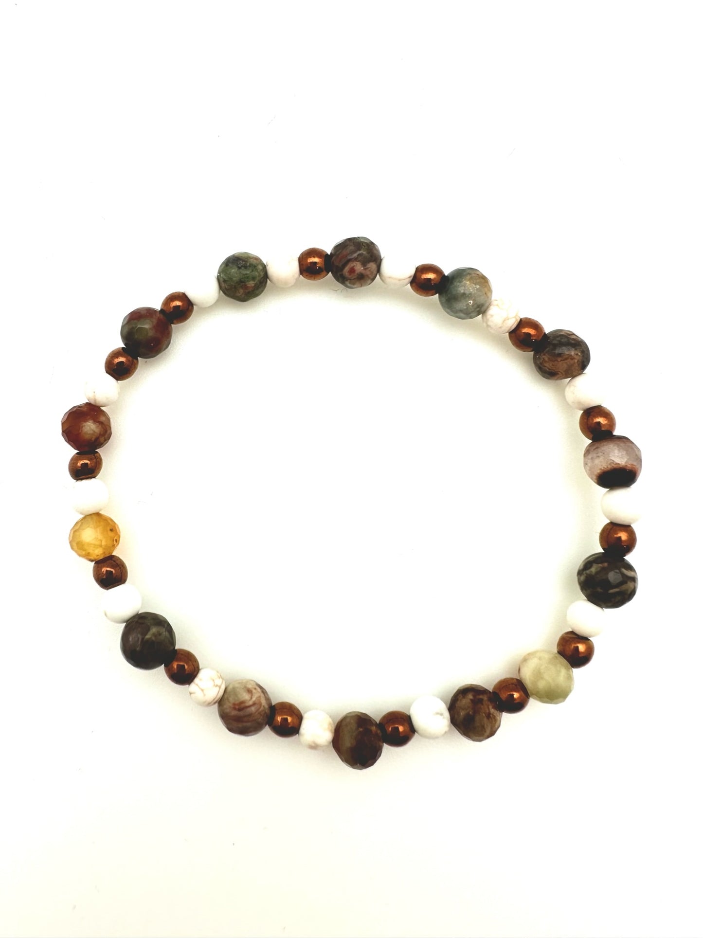 Mushroom Rhyolite, Magnacite, and Hematite Bracelet