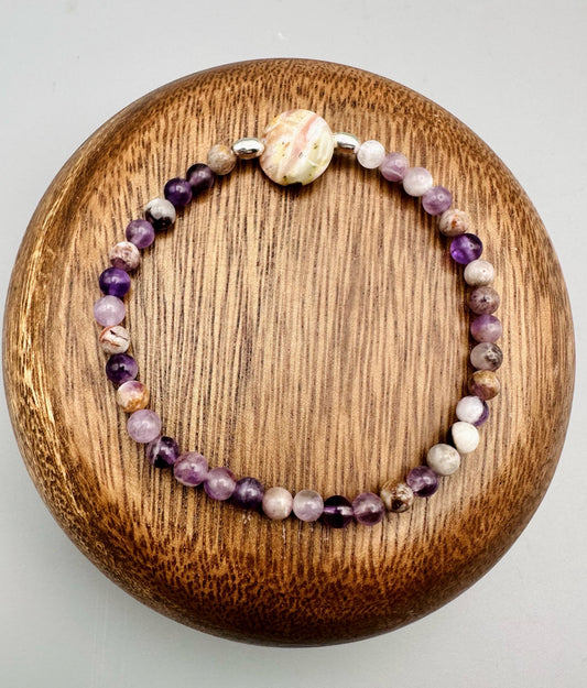 Chevron Amethyst and Pink Rhodonite Bracelet