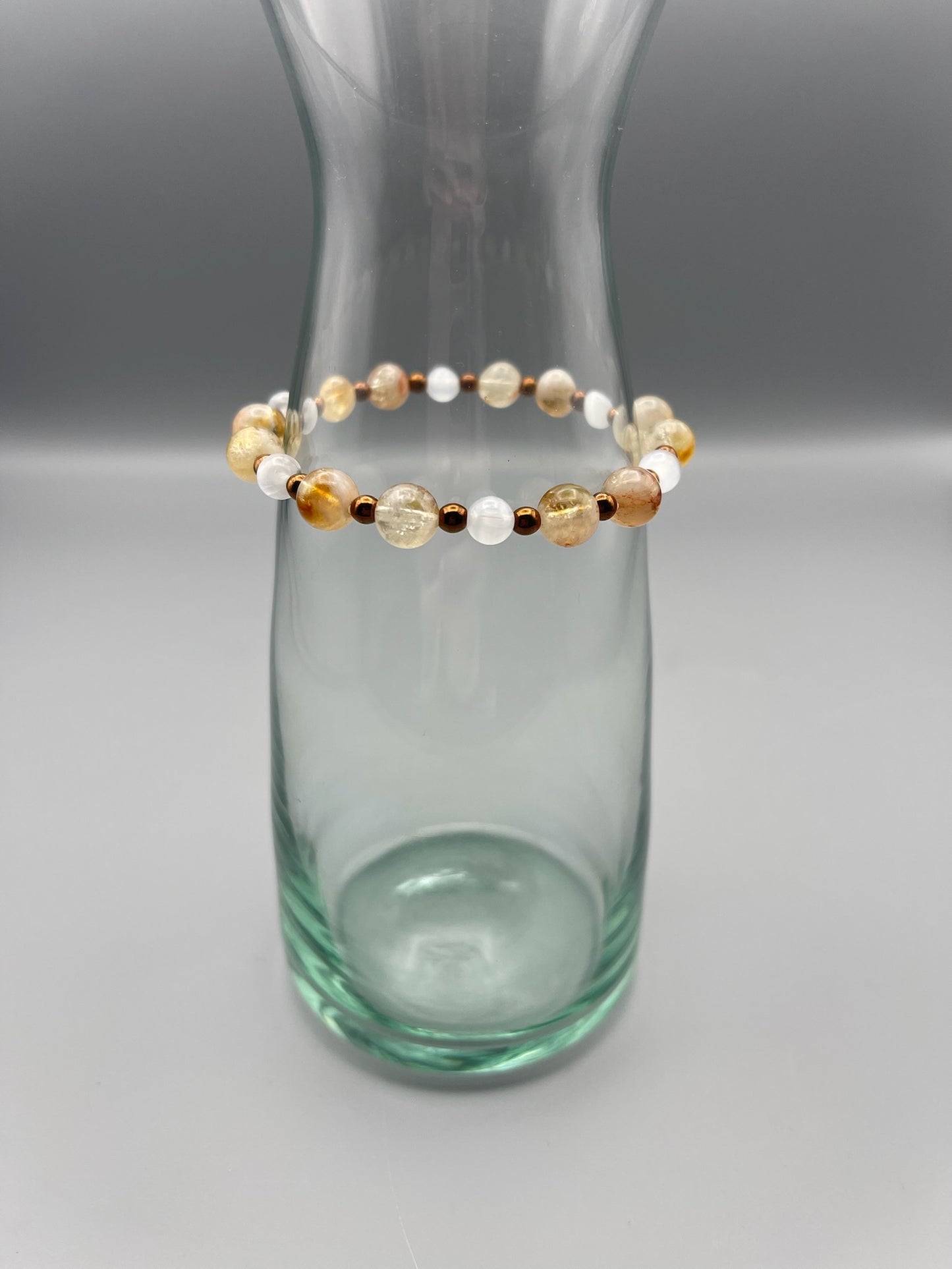 Citrine, Selenite, Electroplated Hematite Bracelet